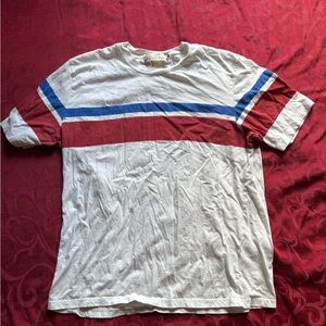 White T-Shirt with Red and Blue Stripes